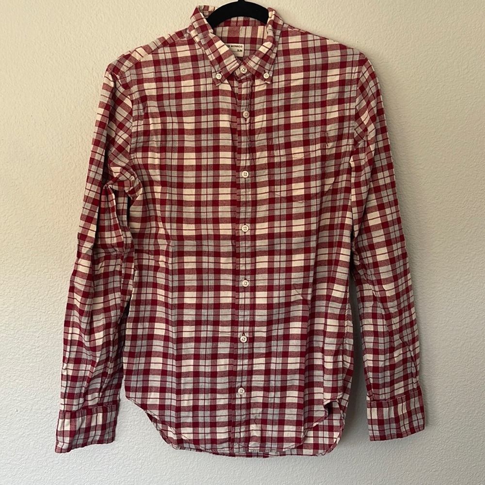 Men Club Monaco Red/Cream Flannel Shirt XS
